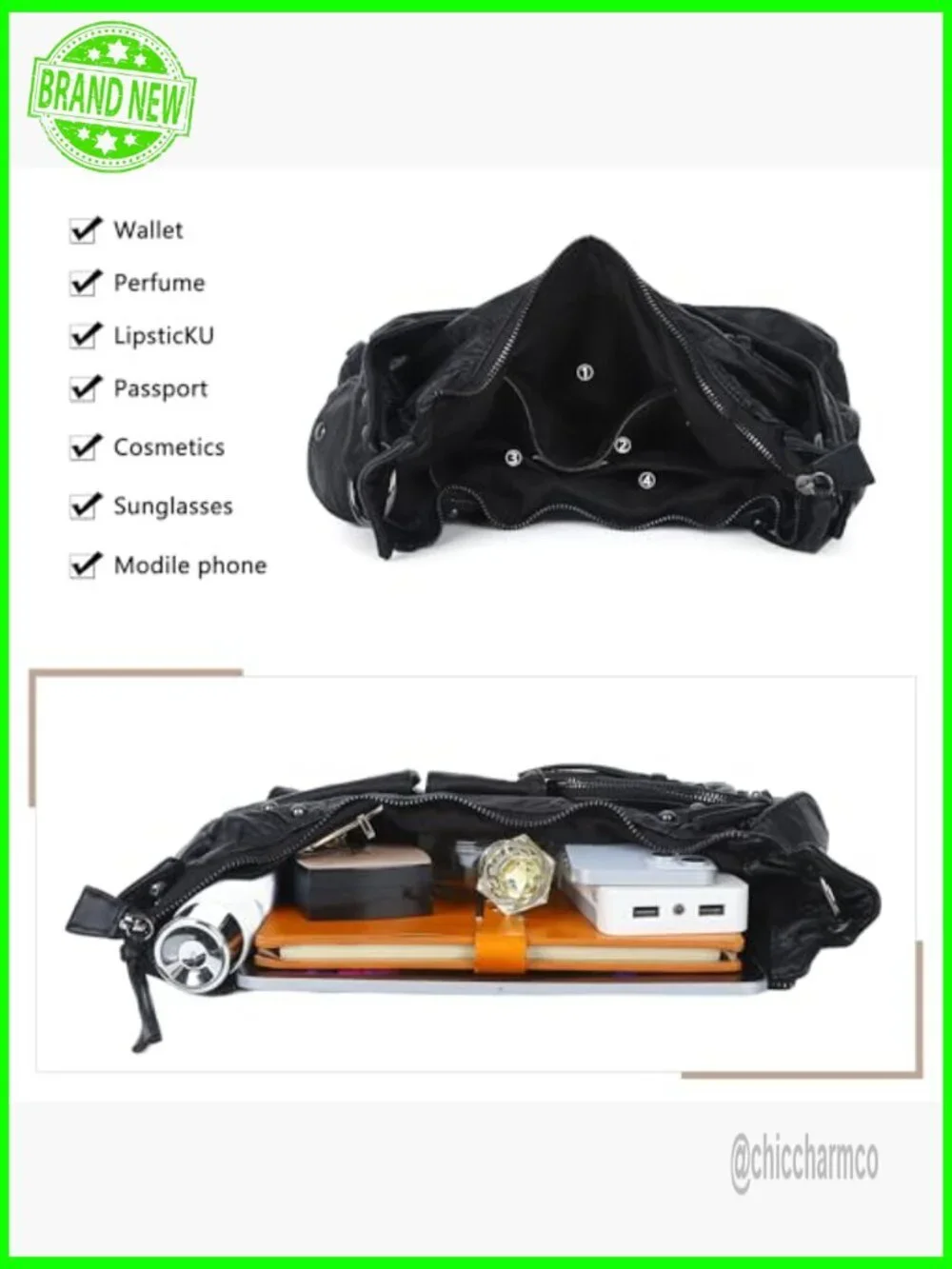 Vegan Leather Hobo Bag with Removable Strap, Multi-Pocket Shoulder Tote